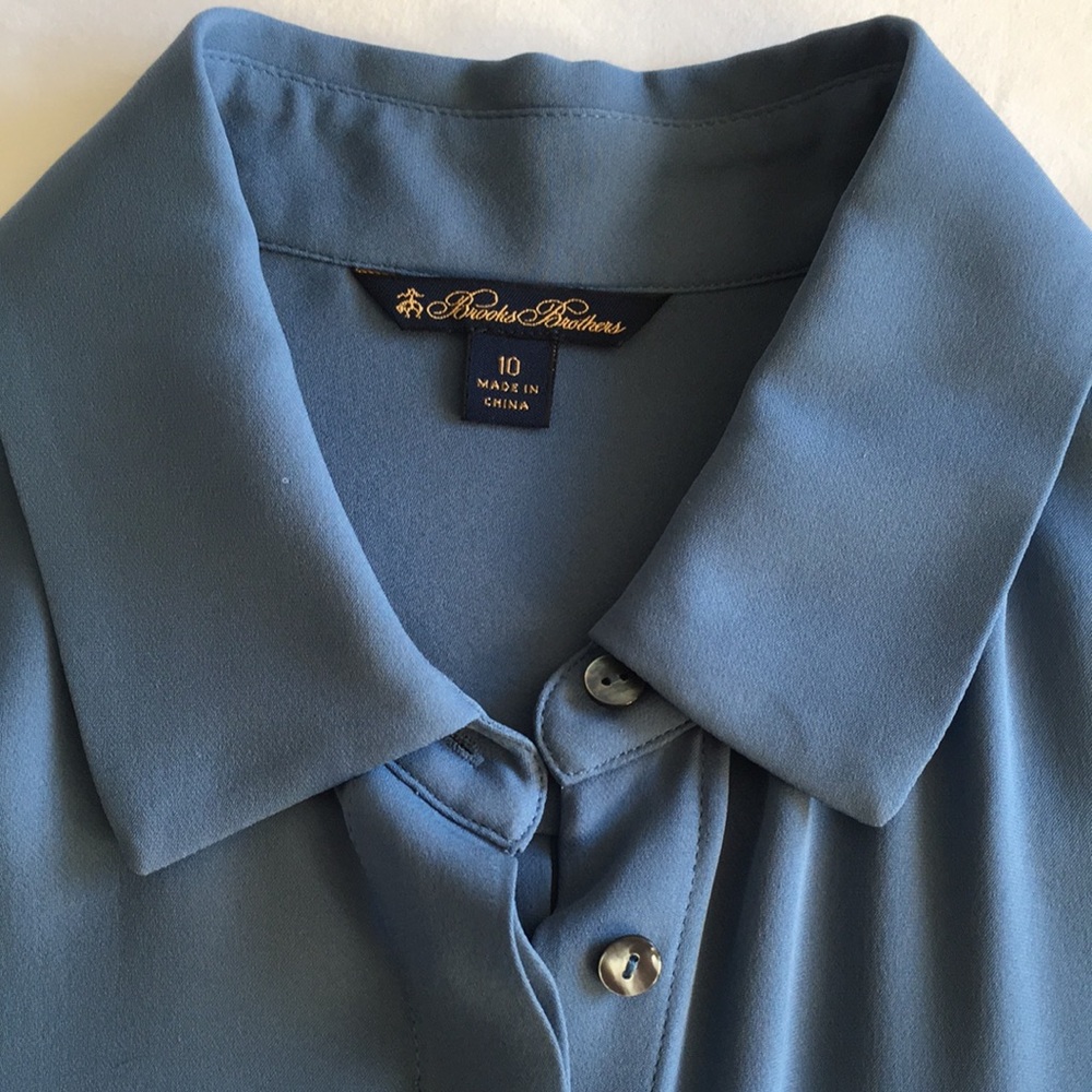 NWOT Brooks Brothers Blue French Cuff Silk Georgette Button-Down Shirt, Size 10